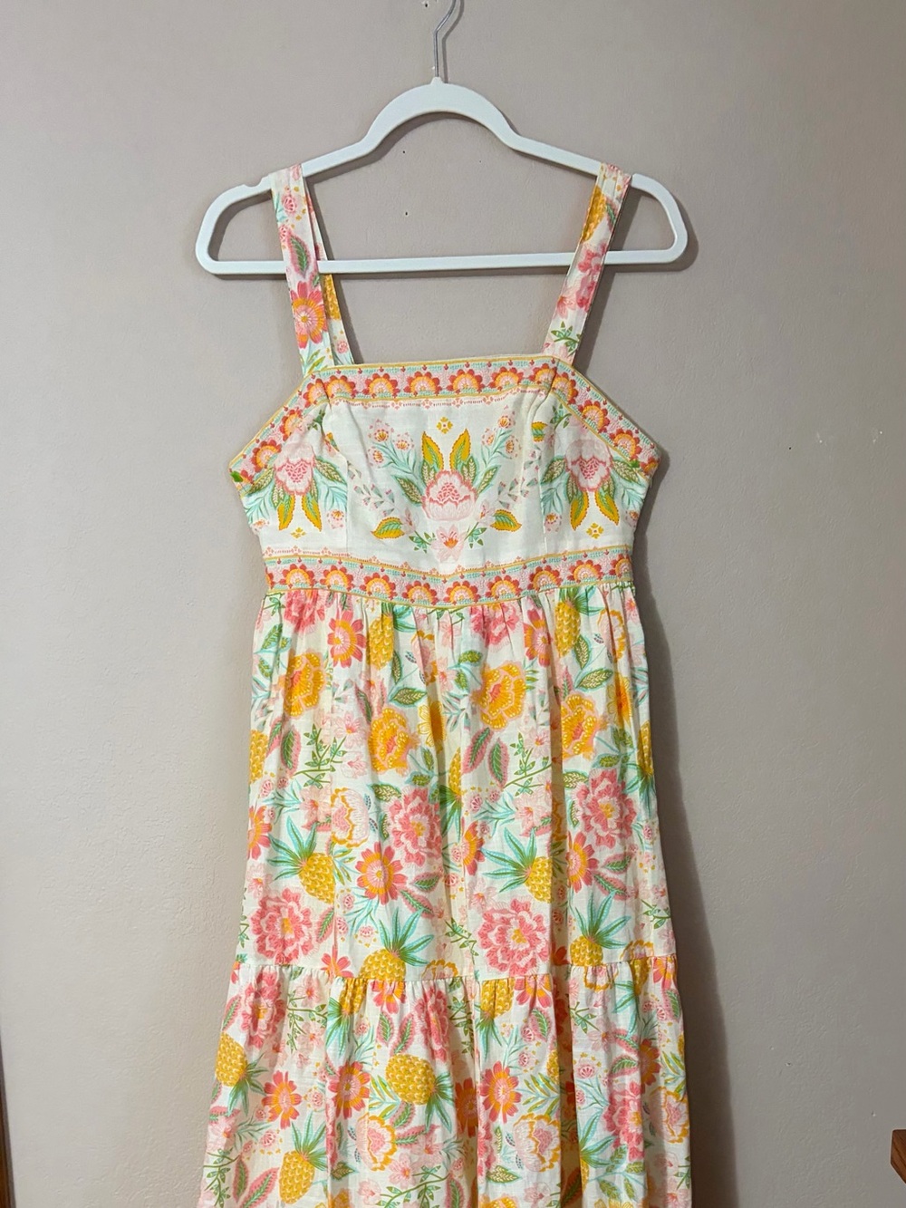 Rachel Zoe Tropical Pineapple Floral Embroidered Tiered Maxi Dress Sz 6/8
